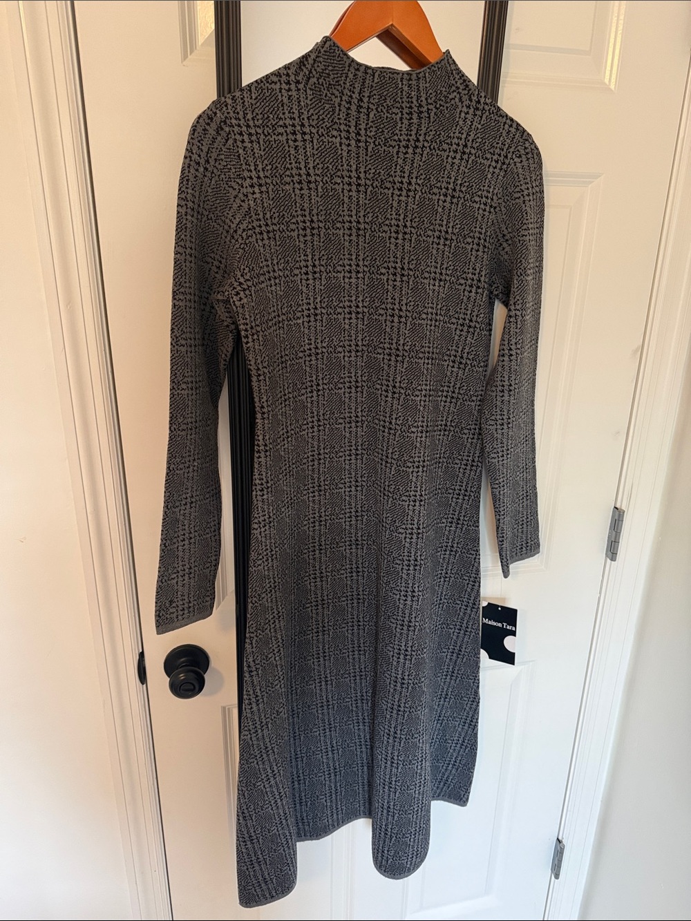 Maison Tara Gray & Black Knit Mock-Neck Long Sleeve Dress